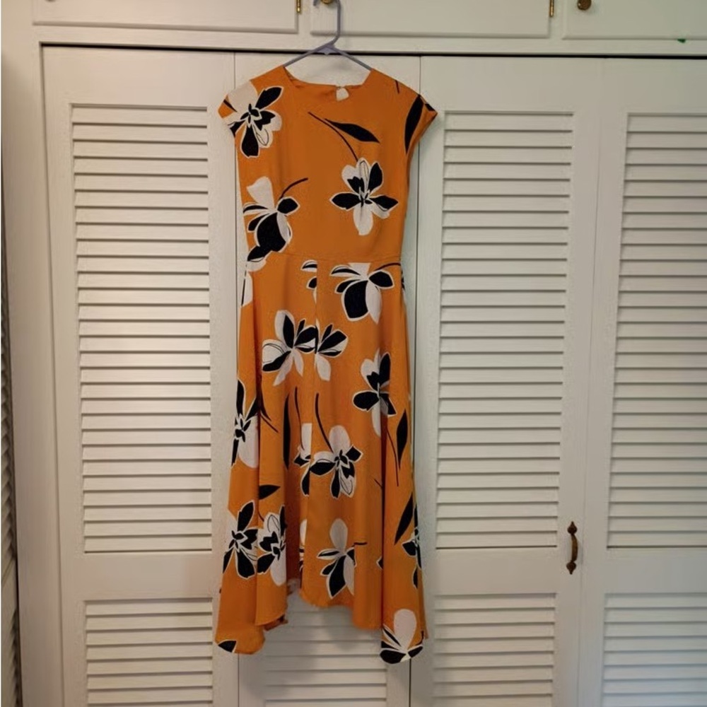 Women's Orange Floral Midi Dress